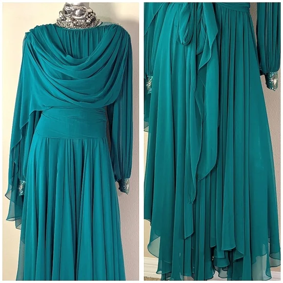 ViNTage Chiffon Fairy Whimsical "Mother of Bride" Evening Wedding Fluid Dress - Picture 13 of 16